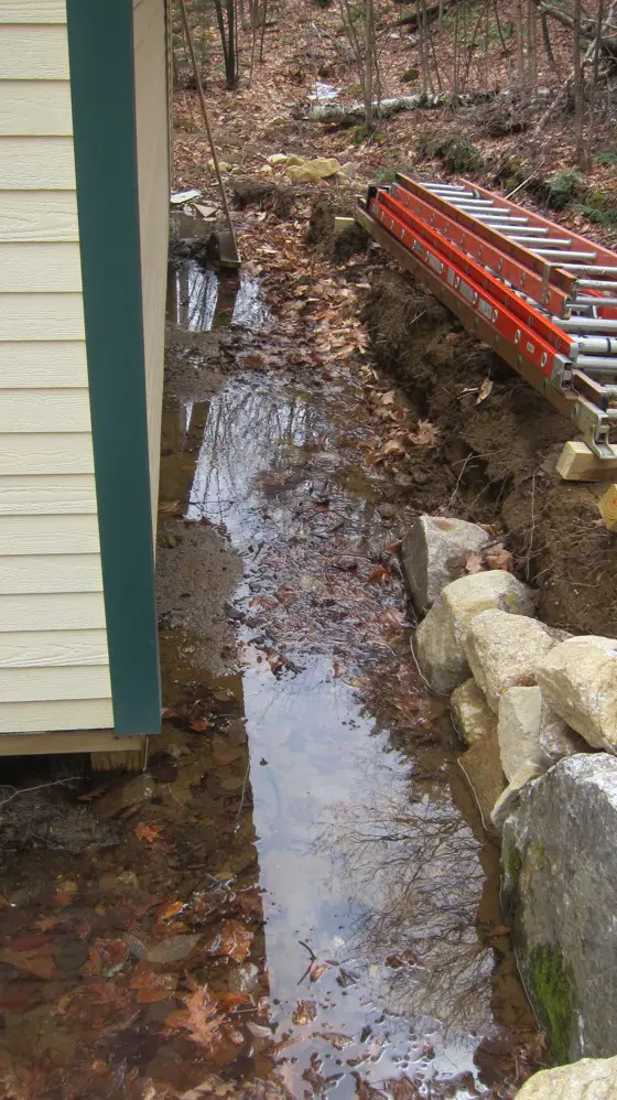 This standing water next to the building is unacceptable. It can cause many different problems. There are several ways to solve the problem. Photo Credit: Tim Carter