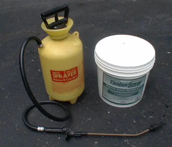 garden sprayer and borate wood treatment powder