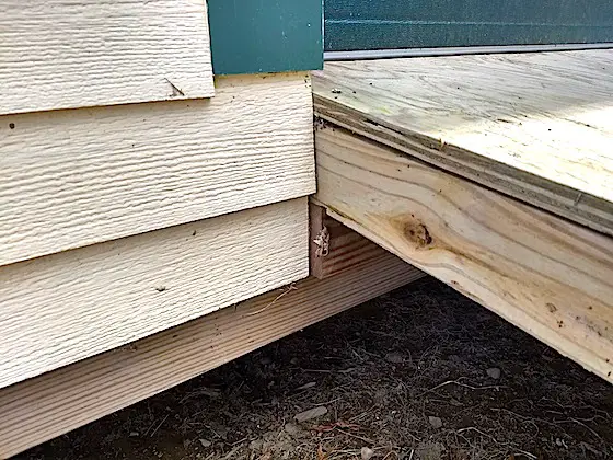 The shed ramp support is under the 4x4 shed ramp support