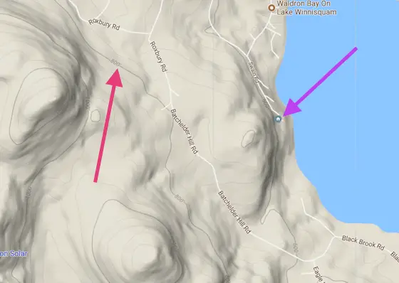 topo map showing water drainage paths