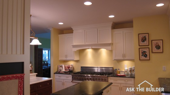 kitchen with 3 levels of lights