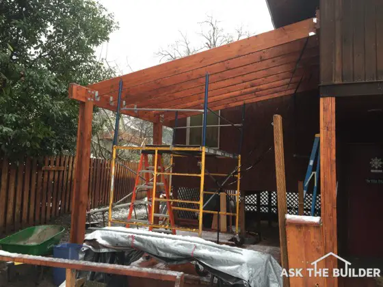 This fancy framing will soon have a metal roof over it. The detailing of what goes under the metal roof is important. Photo Credit: Mitch Bender
