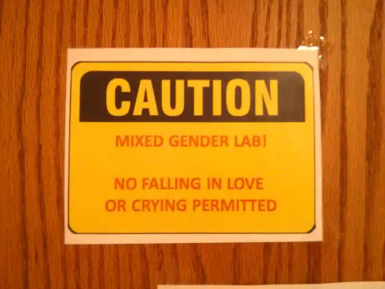 This was a funny sign on a lab door in the Geology Building. It's great to see humor like this on the campus. My guess is some who read it are offended and have to run off to a *Safe Space*. BWAHAHAHAHAHAAHAHA - the babies..... Photo by: Tim Carter