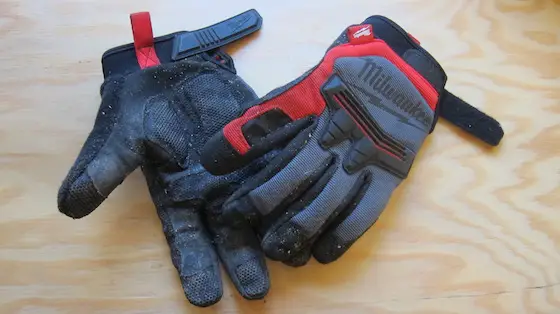 Here are the Milwaukee Demolition Gloves. As you can see, I TEST them before I write about them. (C) Copyright 2016 Tim Carter