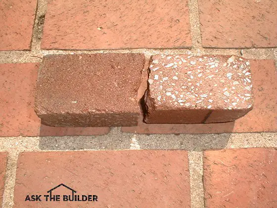 paving brick cracked in half - comparing aggregate color