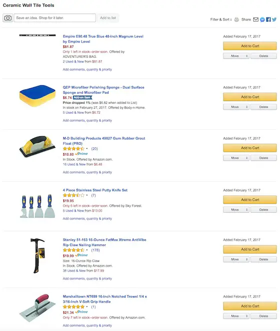 ceramic tile tools list