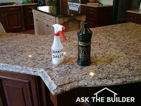 Sealer bottles on granite countertop