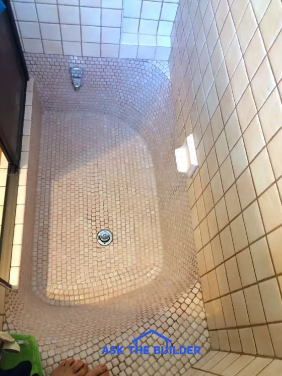 overhead view bathtub tile grout