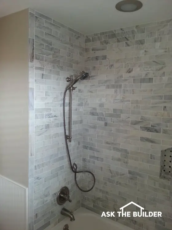 subway tile in tub shower