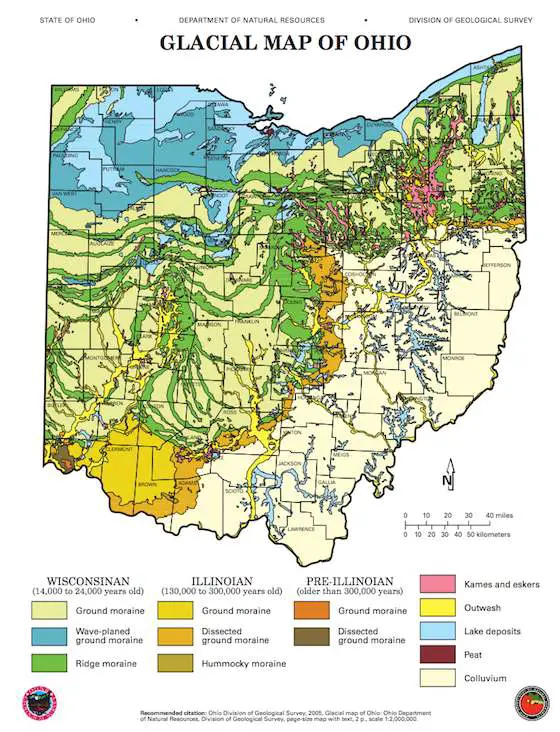 glacial geology map of the state of Ohio