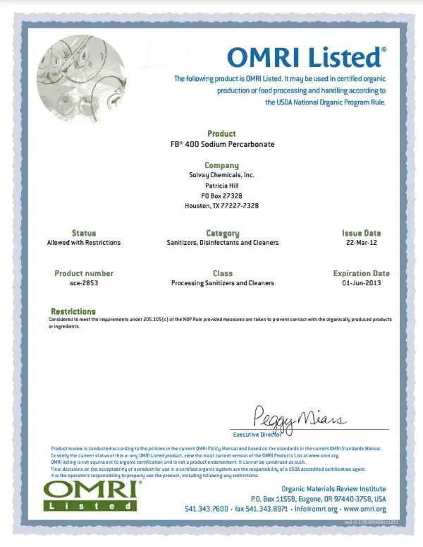certified organiic stain solver certificate