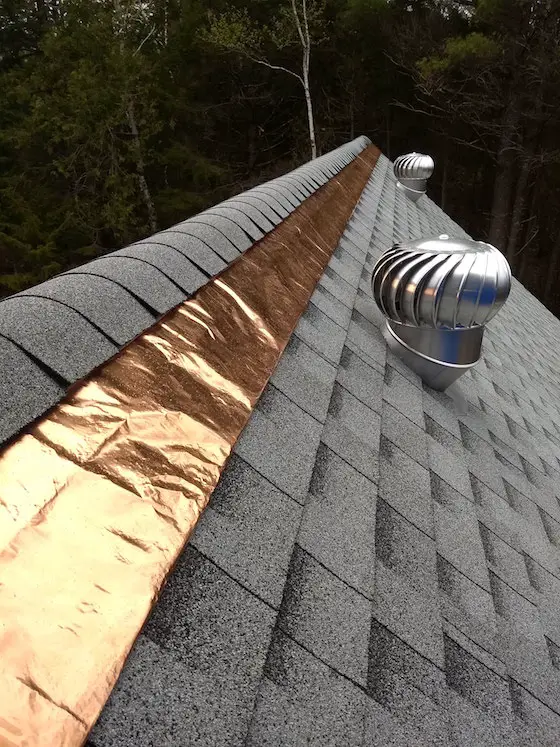 copper roof strip on roof peak