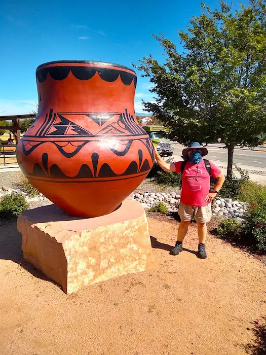 giant pot at the shuttle bus stop