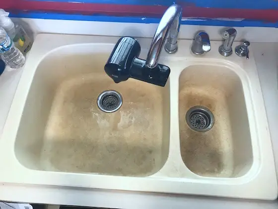 stained double sink