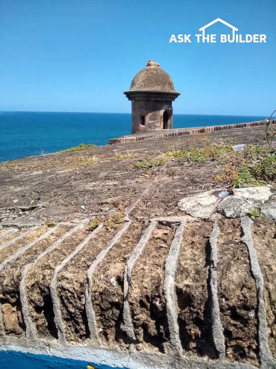 brick mortar, old building overlooking sea