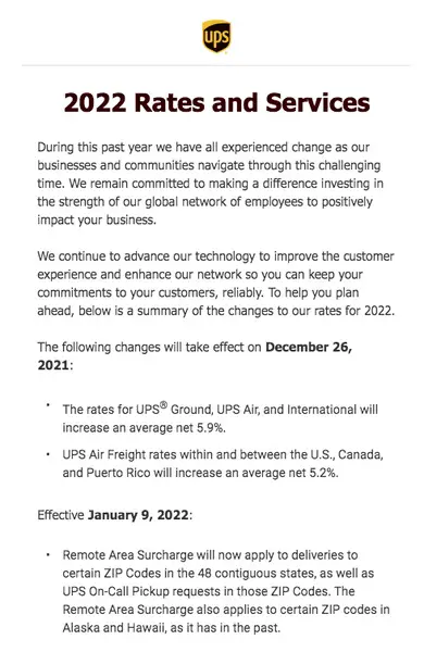 UPS rate increase 2021