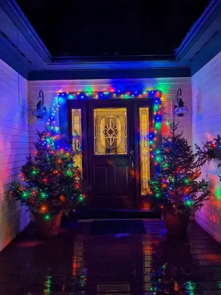 Christmas lights around door