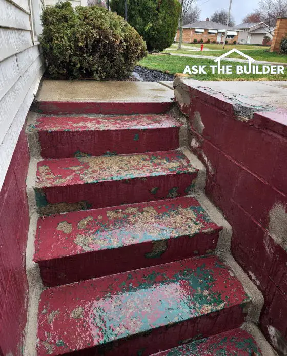 red concrete steps - paint worn