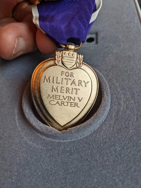 rear of melvin carter purple heart medal
