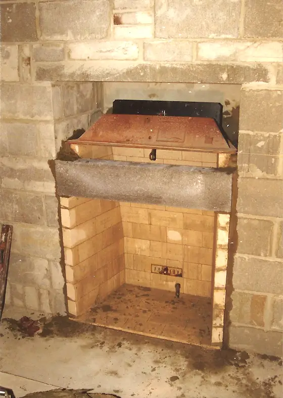 masonry fireplace cast iron damper smoke shelf fire brick