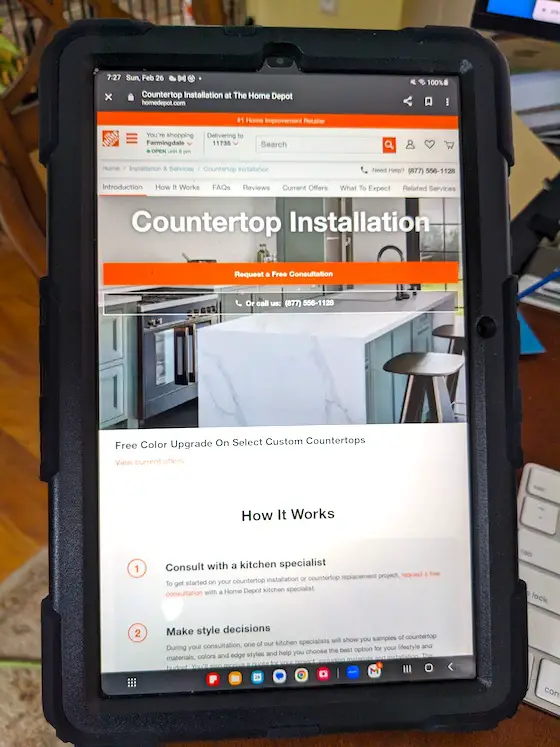 samsung tablet home depot countertop installation