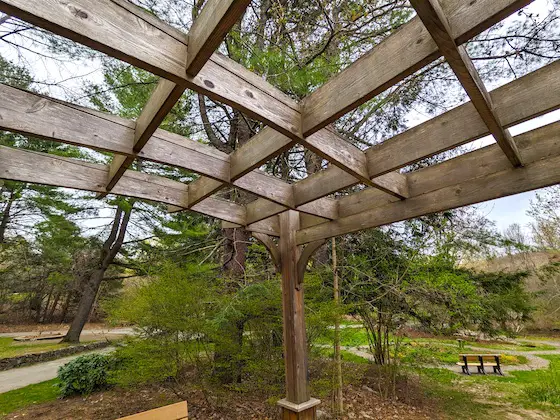 pergola interlocking roof shade screen cedar wood