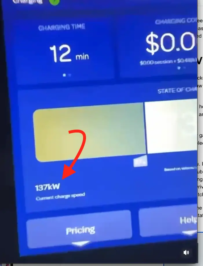 ev charging station screen showing kW demand