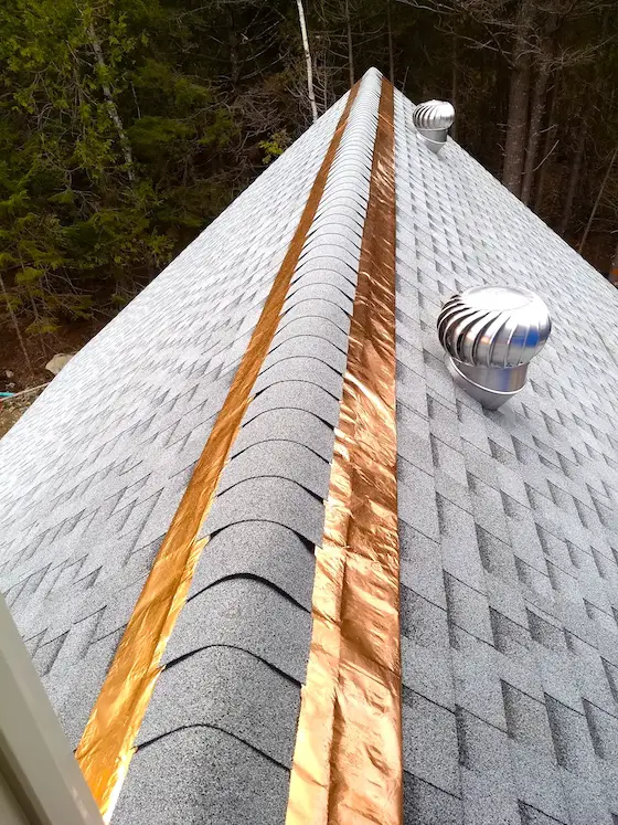 copper strips on roof ridge