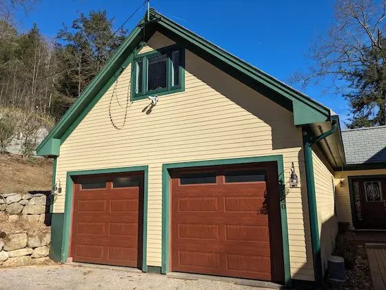 two car garage wood-grained doors