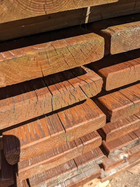 cedar decking with checking cracks