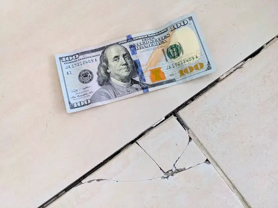 cracked floor tile missing grout