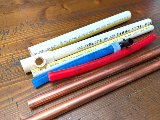 copper, pex, and cpvc water lines