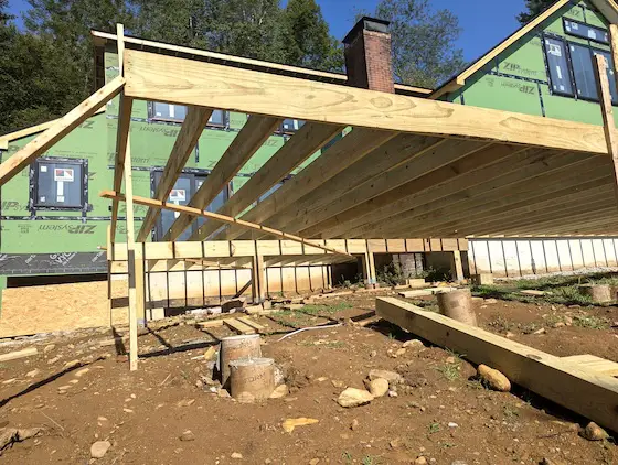 deck under construction treated lumber