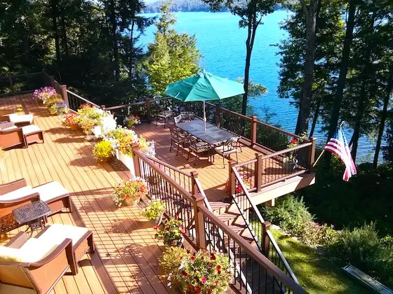 outdoor deck with lake view