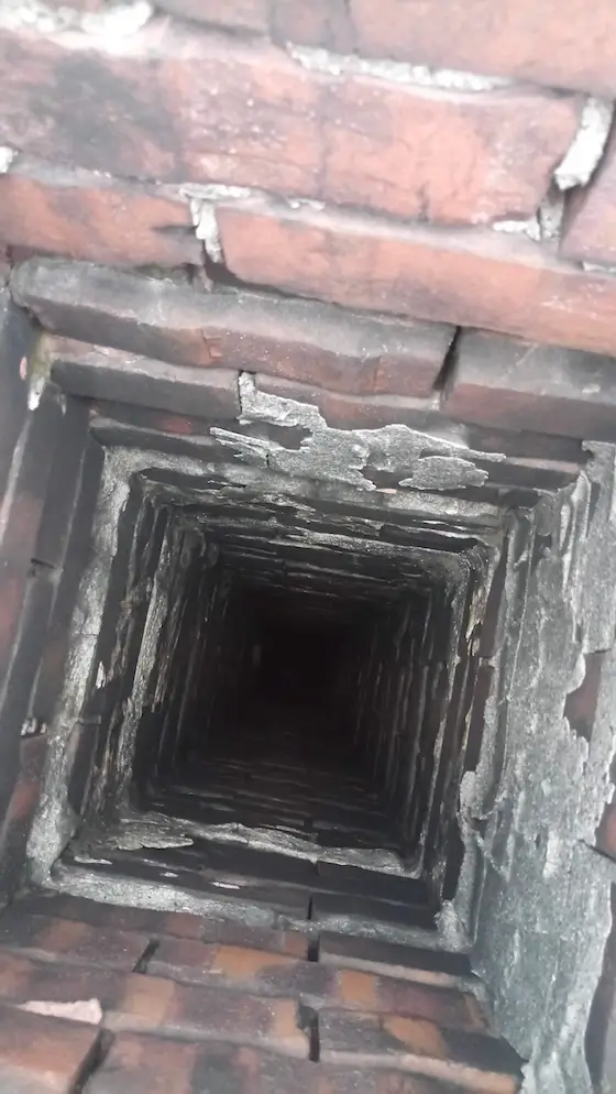 inside of brick chimney