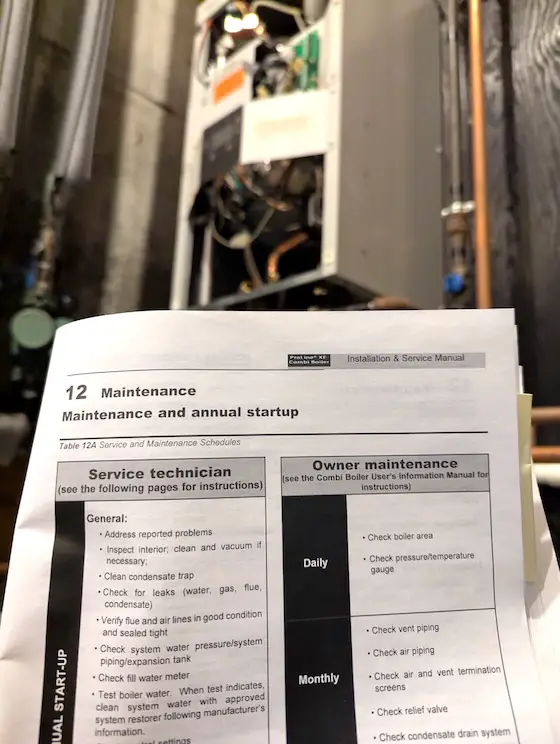 owner's manual boiler in background